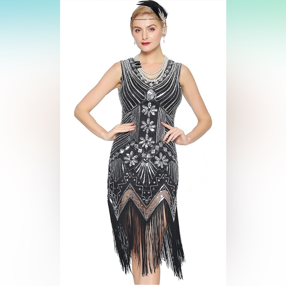 Roaring 20s Elegant Black and Silver Women's Dress